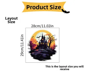 Halloween wall sticker with ghost castle and bats, layout size 28x29cm for party decor