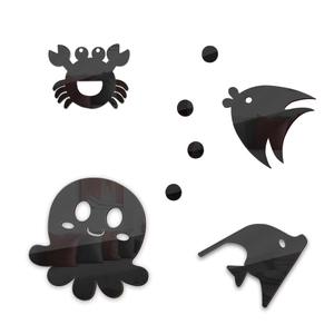 Stickers muraux 3D miroir animaux marins en acrylique noir avec crabes et poissons