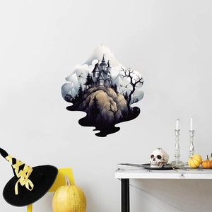 Gothic Haunted House Castle Wall Sticker PVC Halloween Waterproof Wall Decal For Living Room Bedroom Party Home Decor