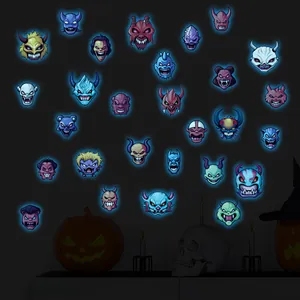 Luminous Halloween wall stickers featuring glowing cartoon monsters and spooky ghosts