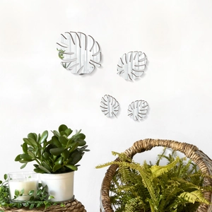 Set of 4 Monstera leaf acrylic mirror wall stickers for modern home interior decor