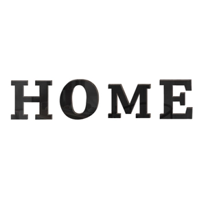 3D acrylic HOME sign with black mirror finish and wooden texture for wall decor