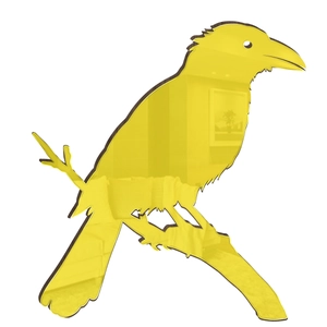 3D golden acrylic crow wall sticker on branch with reflective mirror finish decor