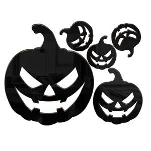 Set of 5 black mirror pumpkin wall stickers with 3D acrylic design for Halloween party
