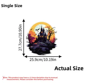 Detailed Halloween wall decal dimensions showing spooky castle with size in inches