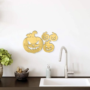 Golden mirror acrylic 3D pumpkin wall decals for creative Halloween home decor set