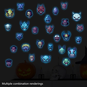Luminous Halloween wall decals featuring colorful glow-in-the-dark monster stickers for kids