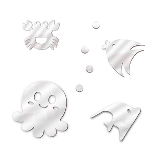Détails de stickers muraux miroir 3D animaux marins avec formes de crabe et poisson