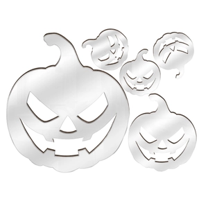 Detailed close-up of 5-piece 3D Halloween pumpkin mirror wall stickers with silver finish