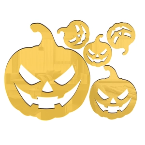Detailed view of 5pcs golden 3D acrylic mirror pumpkin wall decals for Halloween decoration