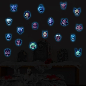 Luminous Halloween monster stickers with glow-in-the-dark cartoon demon designs for wall decor
