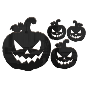 Set of 4 black acrylic 3D pumpkin mirror wall stickers for Halloween home decor