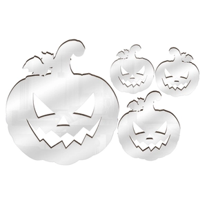 Set of 4 silver mirror pumpkin wall decals with jack-o'-lantern faces for Halloween decor