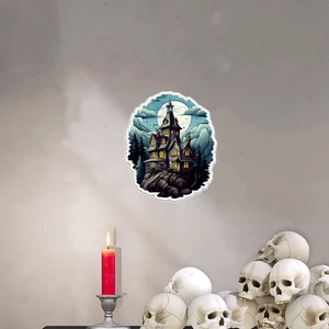 Halloween castle wall stickers with full moon and bats for spooky party wall decor