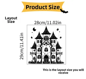Detail view of Halloween gothic castle wall sticker with layout size 28x29cm