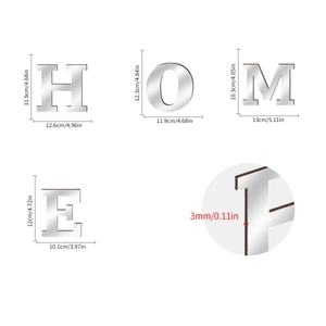 Silver acrylic HOME mirror wall stickers set with 3mm thickness for home decor