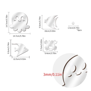 Stickers muraux miroir 3D animaux marins avec poulpe et poissons pour décoration