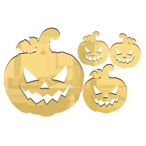 Set of 4 gold acrylic pumpkin wall stickers with a glossy mirror finish for Halloween decor