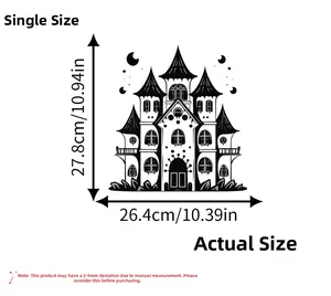 Halloween dark castle wall sticker dimensions showing 27.8cm height and 26.4cm width