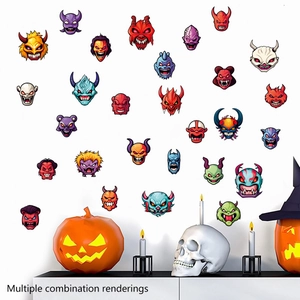 Wall arrangement of cartoon Halloween monster stickers with pumpkin and spooky decor