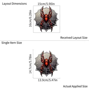 Luminous spider wall sticker for Halloween decor with dimensions and scale layout