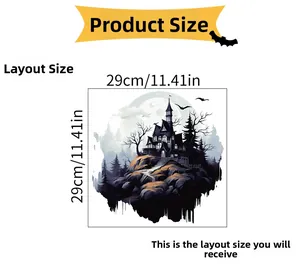 Detail showing the 29cm x 29cm layout size of Halloween castle wall sticker