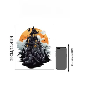Dettaglio dimensioni dell'adesivo murale castello gotico Halloween con altezza di 29cm
