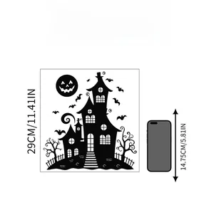 Size comparison chart for Halloween window stickers showing dimensions in cm and inches
