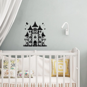 Gothic black castle wall sticker with moon and stars for minimalist home nursery decor