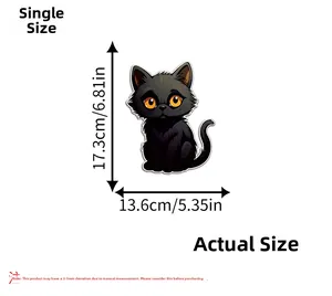Maße des Cartoon-Katzenaufklebers mit 17,3 cm Höhe und 13,6 cm Breite in der Detailansicht