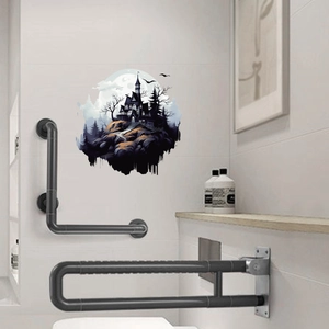 Halloween castle wall sticker with dark gothic fortress, moon and bats for party decor