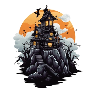 Adesivo murale castello di Halloween con pipistrelli e decorazione della luna piena