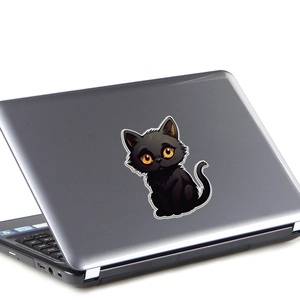 Cartoon schwarze Katze Aufkleber mit gelben Augen für Laptop oder Schrank Dekor