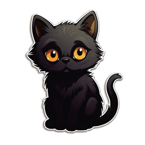 Cartoon schwarze Katze Wandaufkleber mit großen orangen Augen für Schrank und Kühlschrank