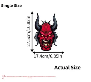Detailed view of Halloween devil sticker showing exact dimensions 27.5cm by 17.4cm