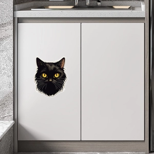 Creative black cat wall sticker with yellow eyes for home and furniture decoration