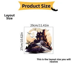 Detailed Halloween castle wall sticker layout with size 29cm x 27cm for home decor