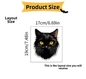 Detail showing black cat wall sticker dimensions 17cm by 19cm for home decor