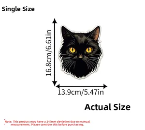 Detailed dimensions of black cat head decal showing 16.8cm height and 13.9cm width