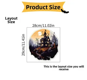 Vue détaillée du sticker mural Halloween château hanté dimensions 28cm x 29cm