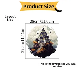 Ghost castle Halloween wall sticker dimensions 28x29cm with spooky circular design
