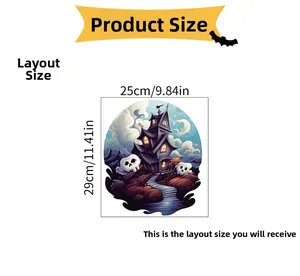 Detailed size chart for Halloween castle wall decal measuring 25x29cm for party decor