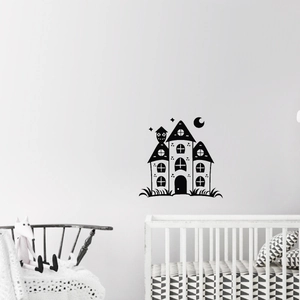 Halloween black castle wall sticker with moon and stars for nursery home decoration