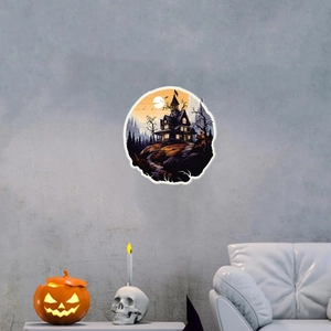 Sticker mural Halloween avec château gothique et pleine lune pour décoration de fête