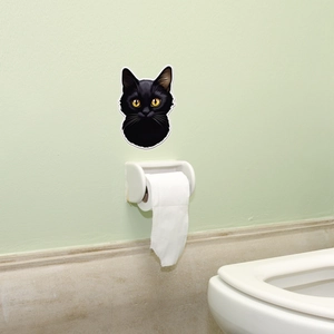 Realistic black cat wall decal with yellow eyes and white border for room decor
