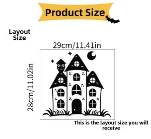 Halloween haunted house wall sticker dimensions showing 29cm width and 28cm height