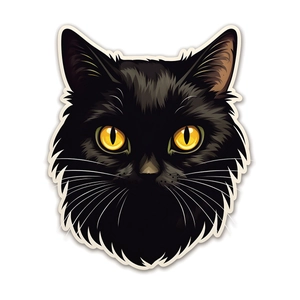 Minimalist black cat wall sticker with yellow eyes for home decor and fridge decoration