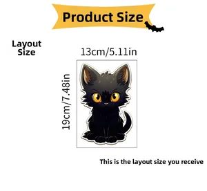 Spécifications de taille pour sticker chat noir mignon 13x19cm pour décoration de chambre