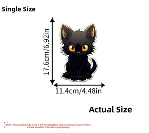 Détail d'un sticker mural chat noir mignon avec dimensions en cm et en pouces