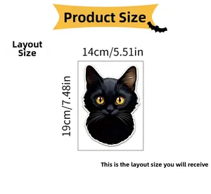 Detailed black cat sticker dimensions and product layout size for wall decoration